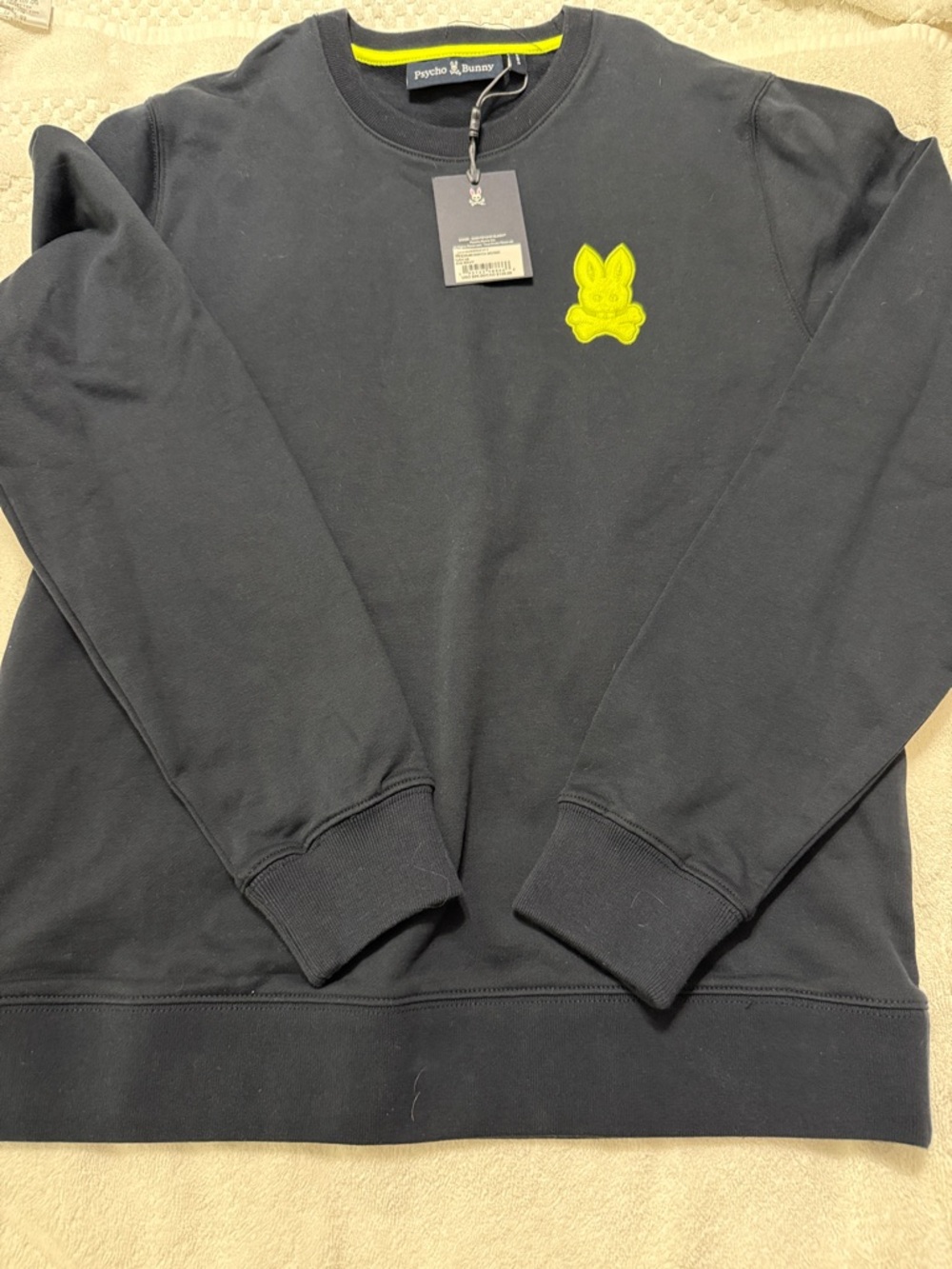 Psycho Bunny Men's Black Crewneck Sweatshirt with Neon Yellow Logo